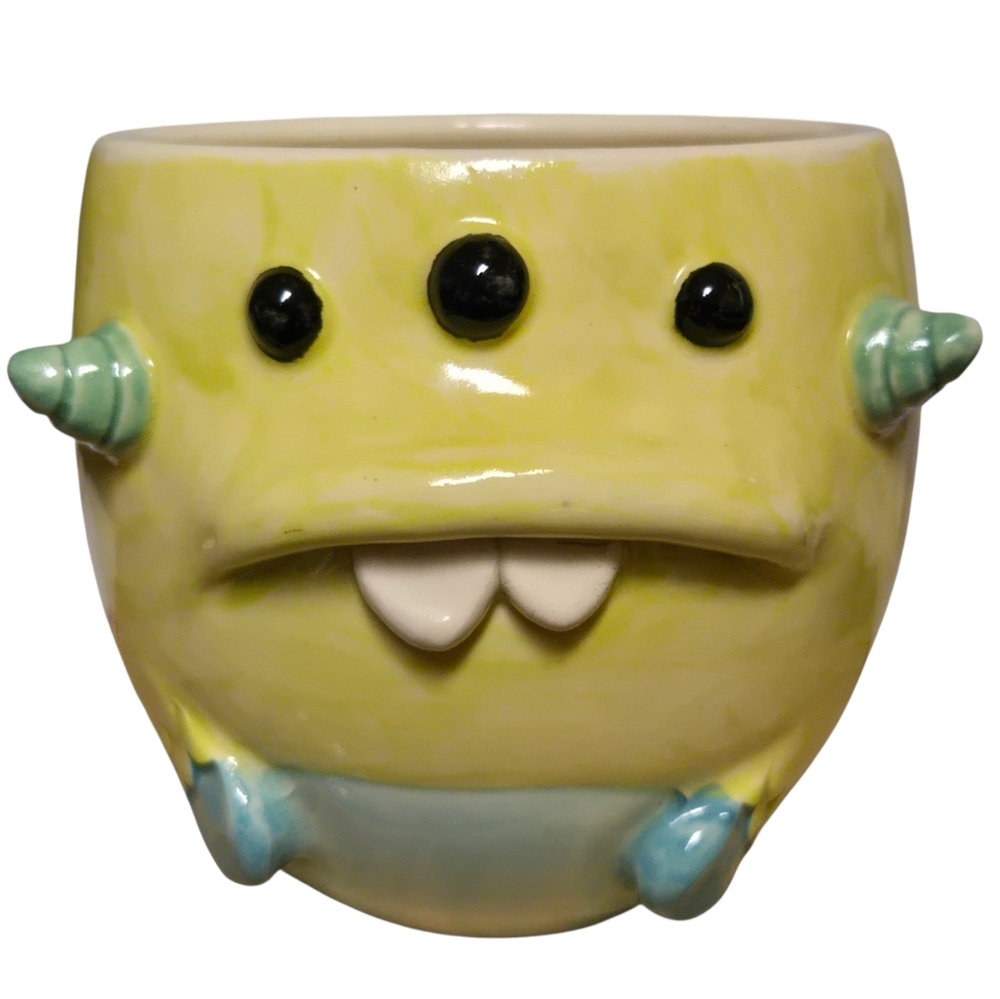 Salty Dog hand thrown yellow 3d ceramic yellow monster mug